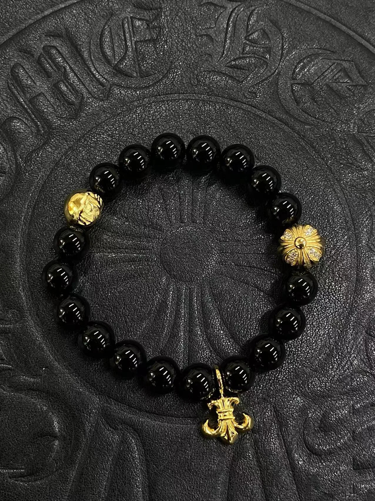 Chrome Hearts 925 실버 블랙 오닉스 비드 팔찌｜8mm