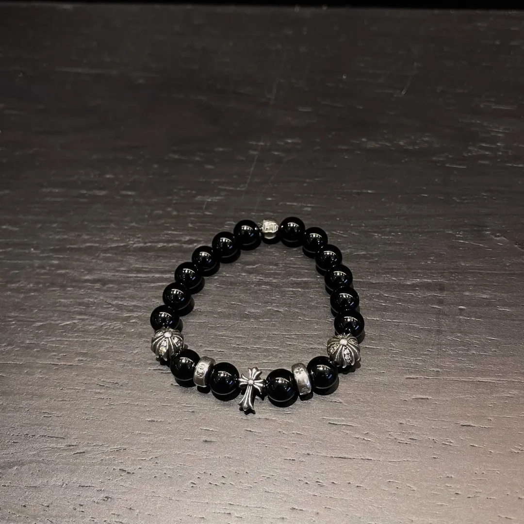 Chrome Hearts 925 실버 블랙 오닉스 비드 팔찌｜8mm