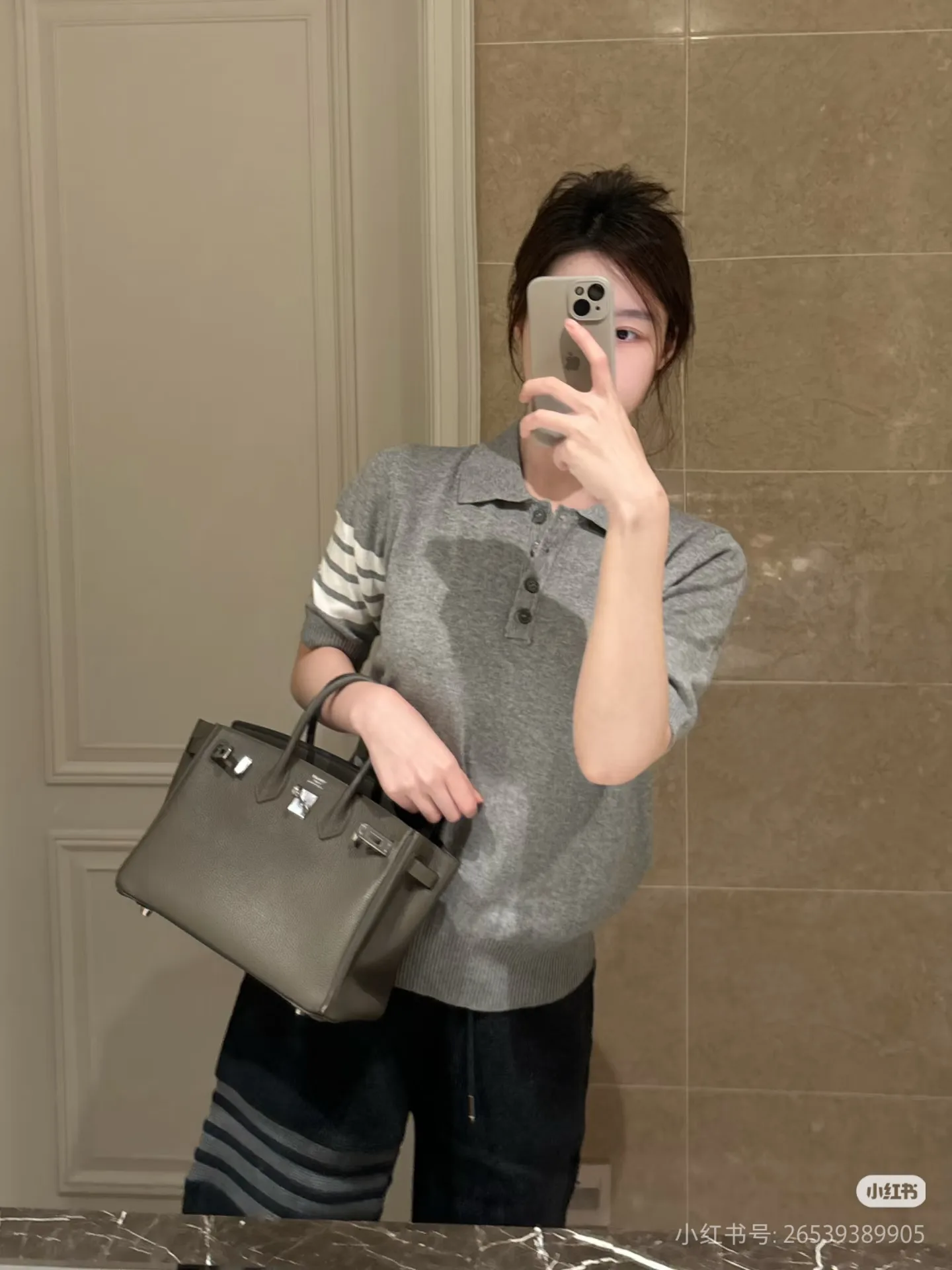 톰브라운 사선 폴로  반팔 니트 여성